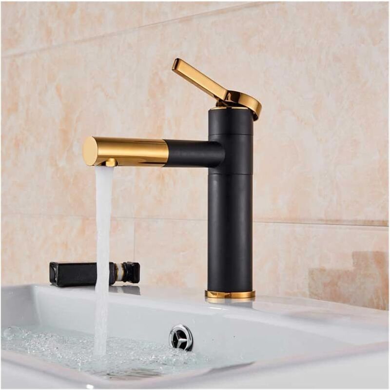 Schlichte Und Moderne, Zylindrische Waschtischarmatur In Schwarz, Mischbatterie – Schwarz-gold, 20 Cm