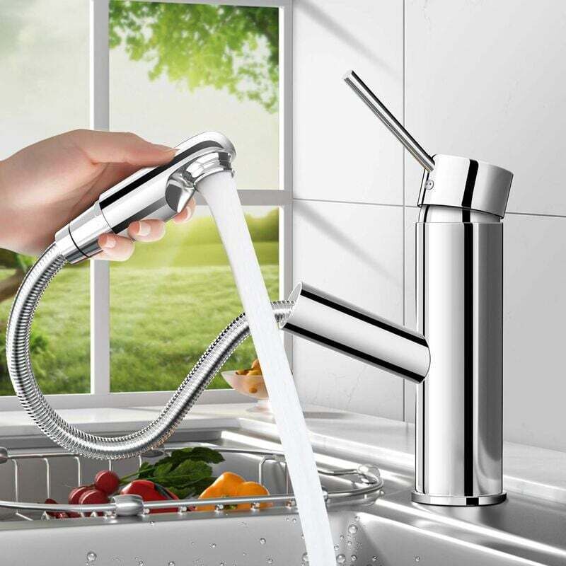 Ausziehbare Waschtischarmatur Mit Einhebelmischer Und Ablageloch – Warm- Und Kaltwasser-mischbatterie – Silber – Rw Waschtischarmatur