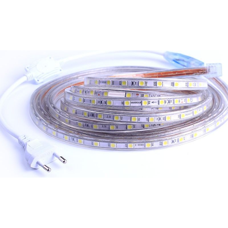 – 1 M Warmweißer Led-streifen – 5050 Smd 60 Leds/m – Ip65 Wasserdicht – 220 V Für Küchen- Und Schlafzimmerbeleuchtung