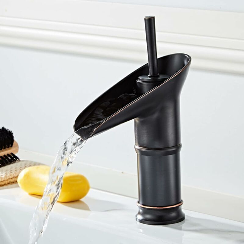 Schwarze Badarmatur, Wasserfall-badarmatur, Retro-einhebel-waschtischarmatur In Schwarz, Aufsatzwaschtischarmatur Aus Messing, Handwaschtischarmatur