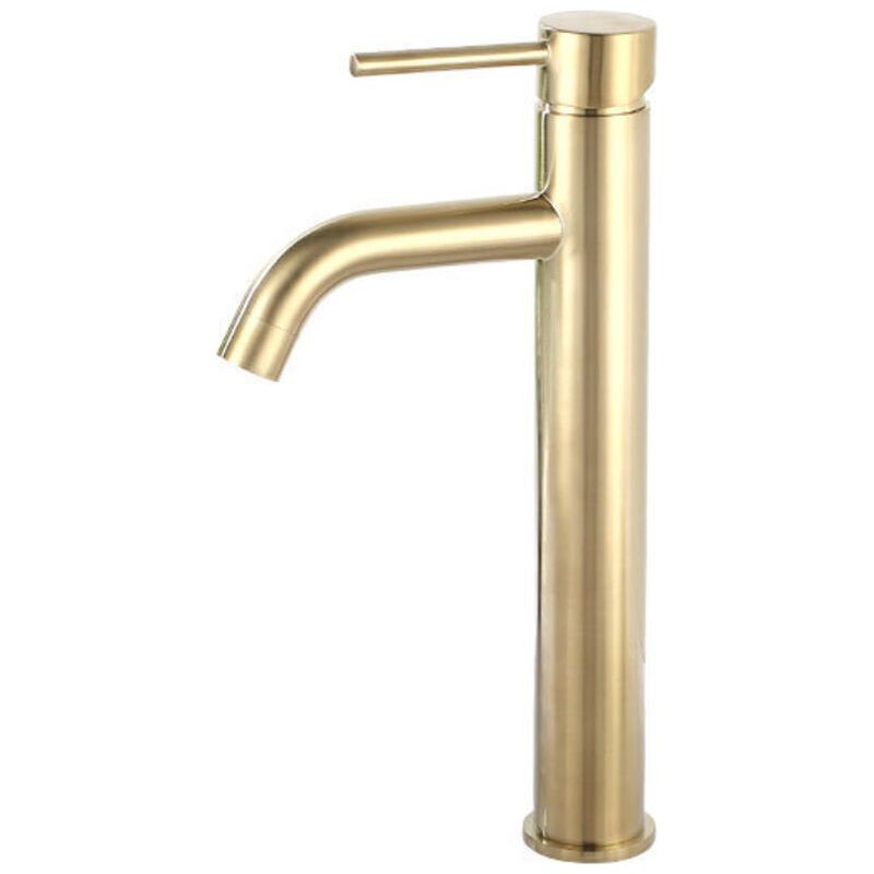 Einhebel-waschtischarmatur, Modernes, Kreatives Design, Einlochig, Polierte Oberfläche, Gebürstetes Gold, Massives Messing (2 Schläuche Im Lieferumfang Enthalten) - Rwr Handwaschtischarmatur