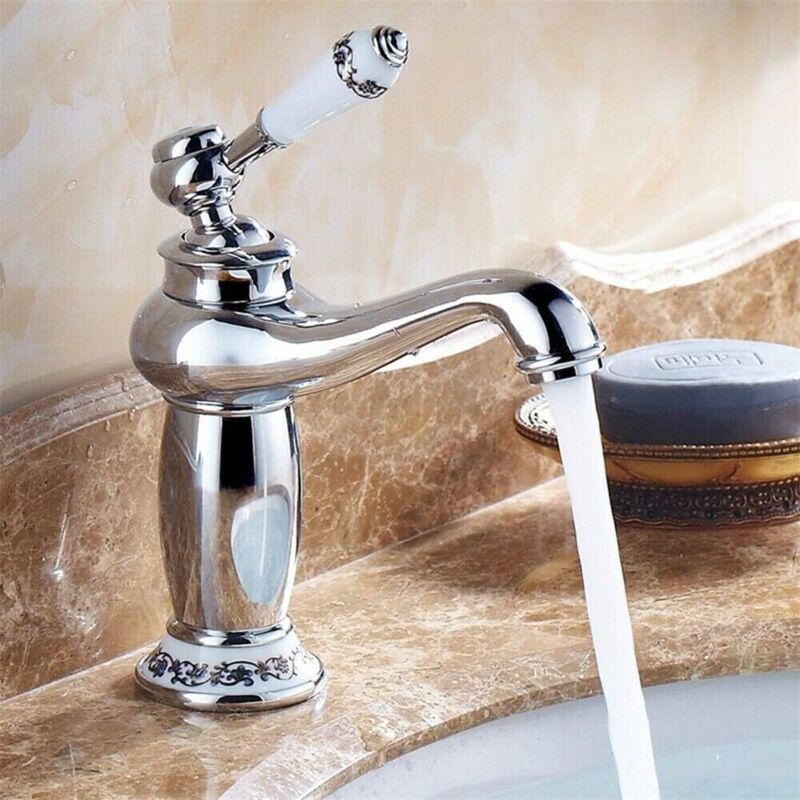 Retro-warmwasser-waschtischarmatur, Ersatzdekoration Für Küche Und Bad, Silberfarbenes Messing, Keramikwaschbecken, Antiker Vintage-mischbatterie-kaltwasserhahn/