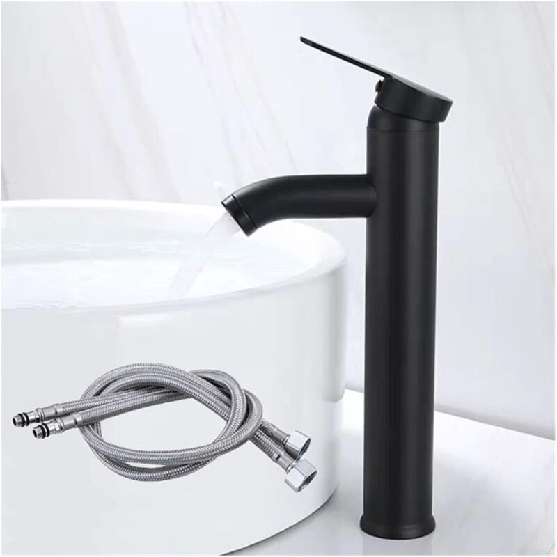 Waschtischarmatur, Badarmatur, Tischarmatur Für Warm- Und Kaltwasser, Mattschwarz – 30 Cm