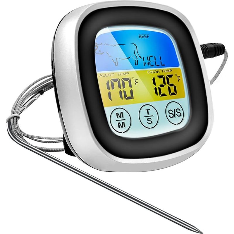 Digitales Küchenthermometer Mit Sonde Und Farb-touchscreen Zur Messung Der Fleisch- Und Grilltemperatur – Ideal Für Steaks Und Steaks.