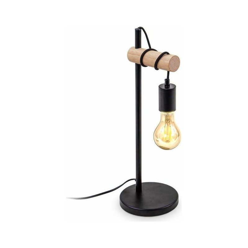Nachttischlampe Im Retro-industrie-design Aus Holz Und Metall, Geeignet Für Wohn- Und Schlafzimmer, Tischleuchte Mit E27-fassung, Schwarz