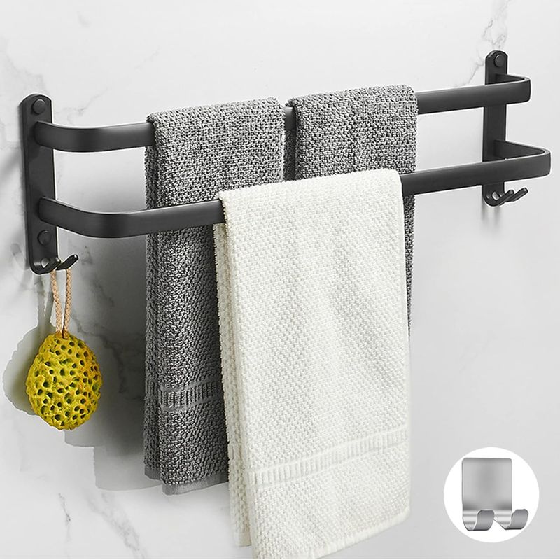 Wandmontierter Handtuchhalter Für Badezimmer, Mattschwarzer, Selbstklebender Handtuchhalter, Nicht Oxidierender, Nicht Perforierter Handtuchhalter Aus Aluminiumlegierung (doppelstangen)