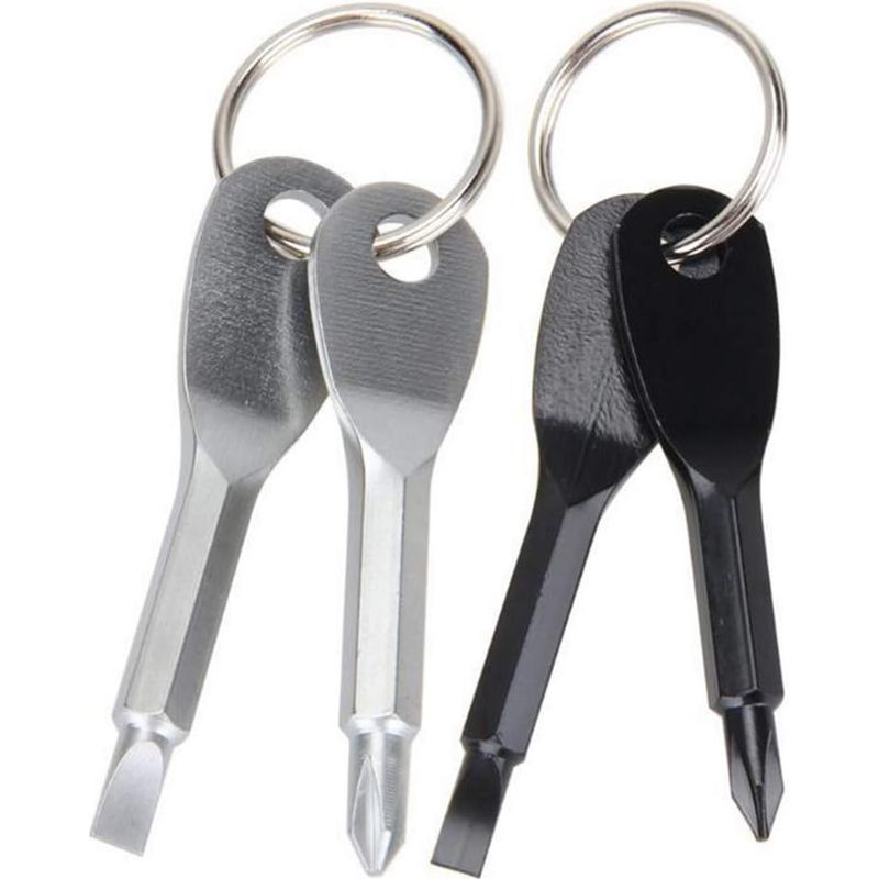 2-teiliger Taschenschraubendreher-schlüsselanhänger, Tragbares Outdoor-schraubendreher-werkzeug, Mini-schraubendreher-schlüsselanhänger Aus Edelstahl, Überlebenswerkzeug, Kreuzschlitz Und Schlitz, Sch