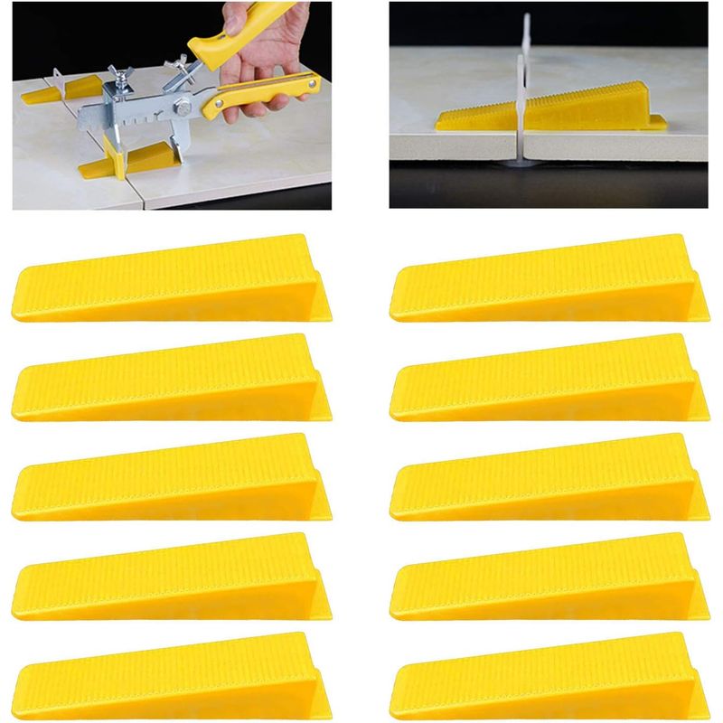 Fliesenverlegekeile, Nivellierkeile, Fliesenabstandshalter, Fliesenausgleicher, Eckclips, 100 Stück, Gelb