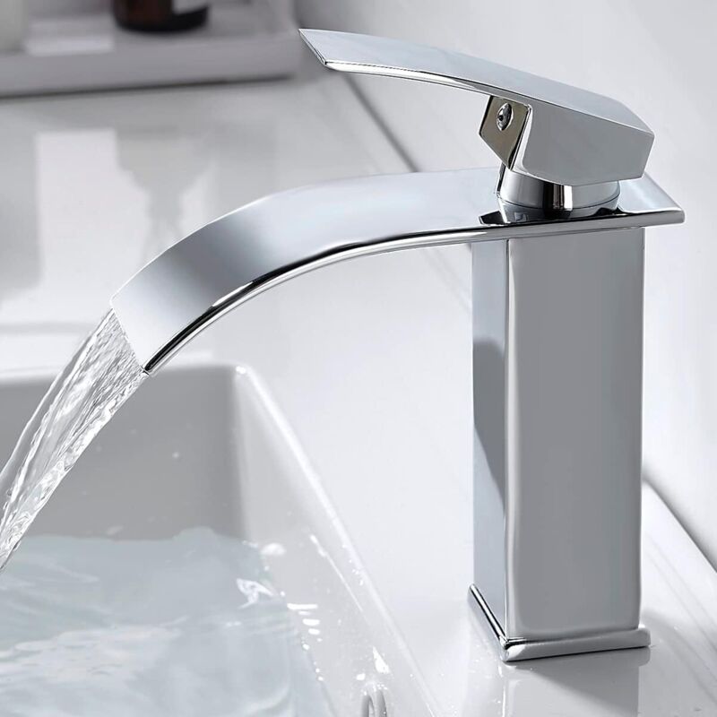 Moderne Wasserfall-waschtischarmatur, Elegant Designte Einhebelmischbatterie Aus Messing, Warm- Und Kaltwasseranschluss, Sparsam Im Verbrauch