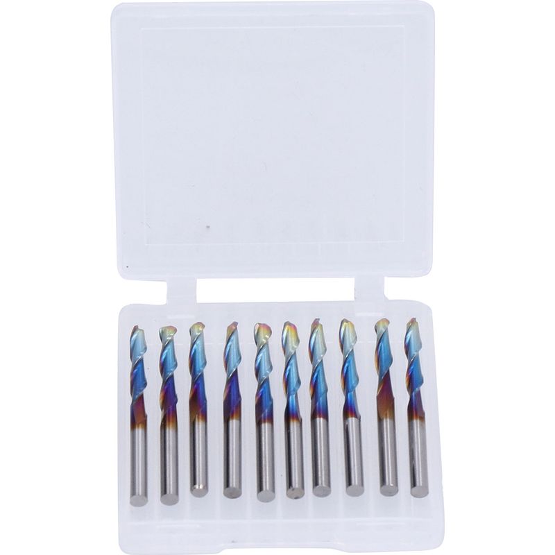 Fräser Aus Wolframstahl, Spiralförmig Geschnitten, Blau Beschichtet, Für Holz, Pvc Und Nylon, 10 Stück