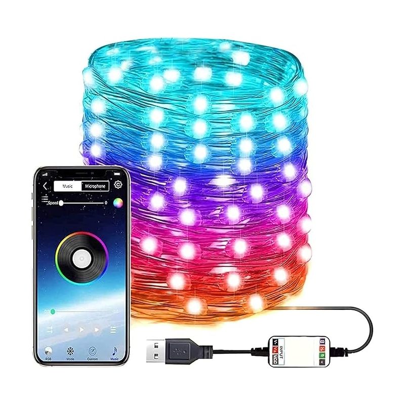 Lichterkette Aus Kupferdraht, 20 M, 200 Leds, Usb- Und Bluetooth-fähig, Ideal Für Die Weihnachtsdekoration Im Familienkreis