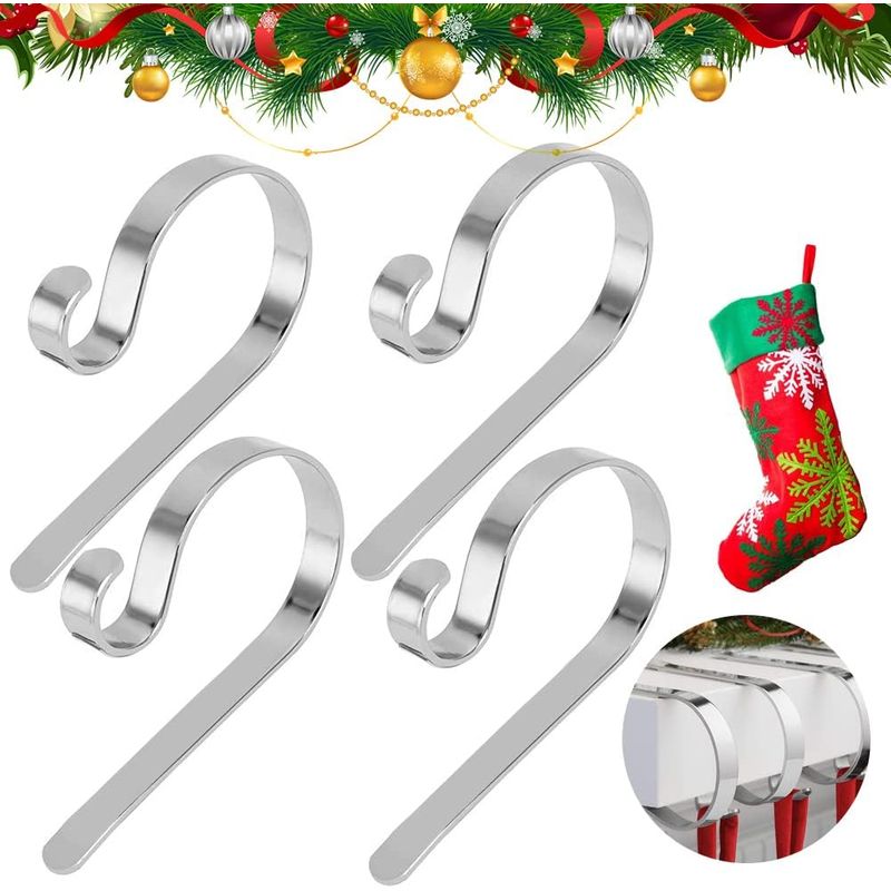 Weihnachtsstrumpfhaken Zum Aufhängen Am Kamin, 4er-set Silberfarbene Metallhalter Für Mäntel