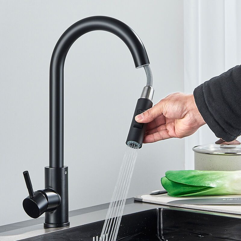 Küchenarmatur, Auszieh-küchenarmatur, 360° Schwenkbare Spültischarmatur Mit Ausziehbrause, Einhebelmischer, Küchenarmatur Aus Messing - Rapanda