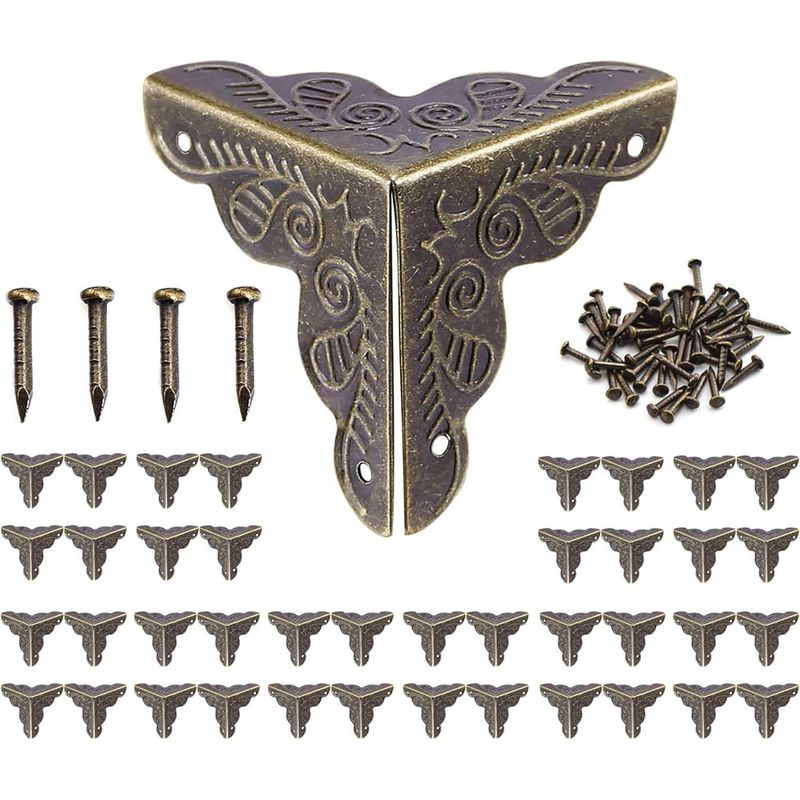 Set Mit 10 Vintage-eckenschützern Für Möbel Und Kisten – 25 X 35 Mm – Bronziertes Metall – Retro-stil – Inklusive 40 Nägeln – Beschläge Und Deko-zubehör