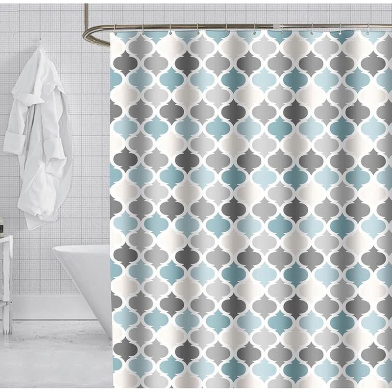 Schimmelresistenter Duschvorhang, Badezimmervorhang, Polyestergewebe Mit 12 Haken, Maschinenwaschbar, Blaues Muster, B 150 X H 200 Cm