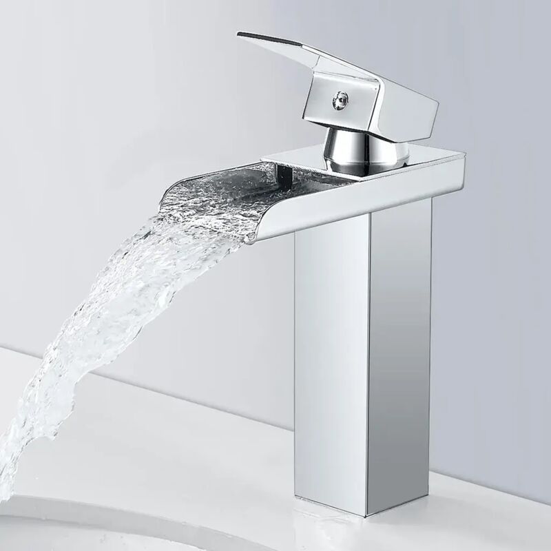 Einhebel-waschtischarmatur Mit Konkavem Wasserfallauslauf Aus Edelstahl