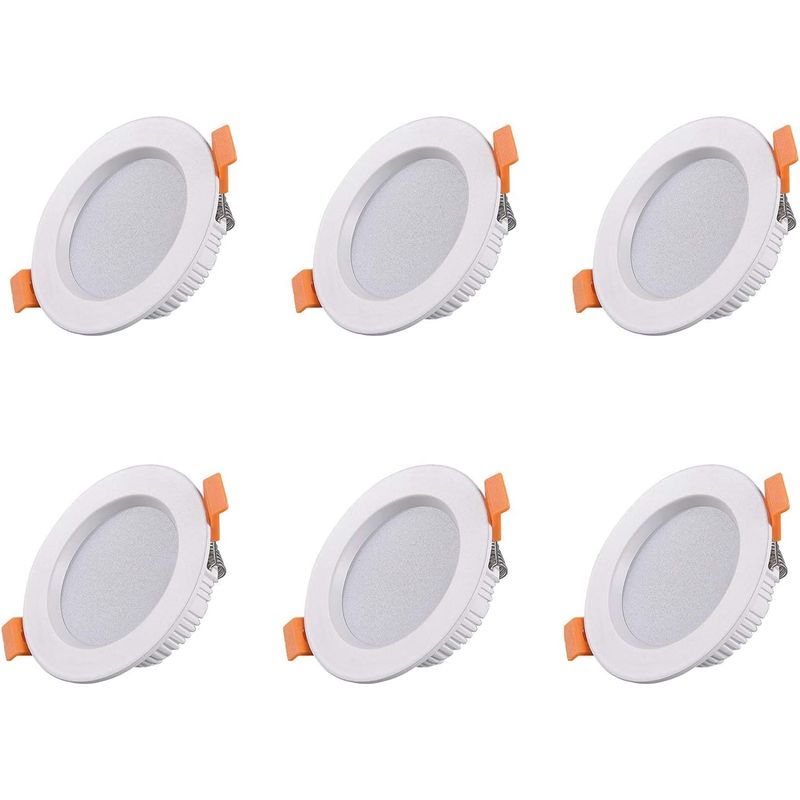 Set Mit 6 Weißen Led-einbaustrahlern, Ultradünne Led-deckenstrahler, 500 Lumen, Ac 220-240v Ip44 7w 70-85mm 6000k Kaltweißes Licht [energieklasse A]