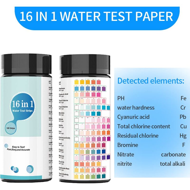 Schwimmbadwasser-testsets, 50 16-in-1-teststreifen, Wassertestsets Für Trinkwasser Und Brunnenwasser, Wasserteststreifen Zur Bestimmung Von Härte, Ph-wert, Blei, Eisen, Kupfer, Chlor Und Mehr