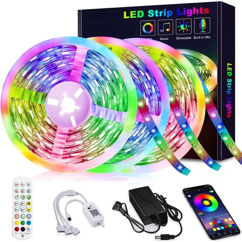 15 M Led-streifen, Bluetooth, 5050 Rgb, 12 V, 270 Helle Leds, Steuerbar Per App, Infrarot-fernbedienung Und Controller Für Zuhause, Schlafzimmer, Fernseher, Schrankdekoration, Partys Und Hochzeiten