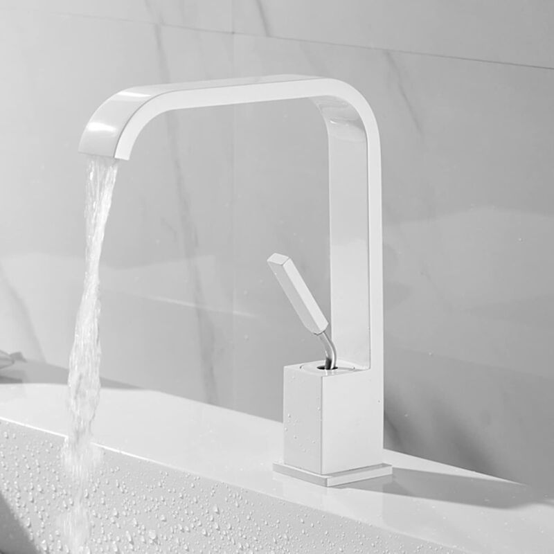 Armatur, Kaskaden-waschtischarmatur Aus Messing Für Warm- Und Kaltwasser, Loch-zu-loch-badezimmerarmatur/weiß