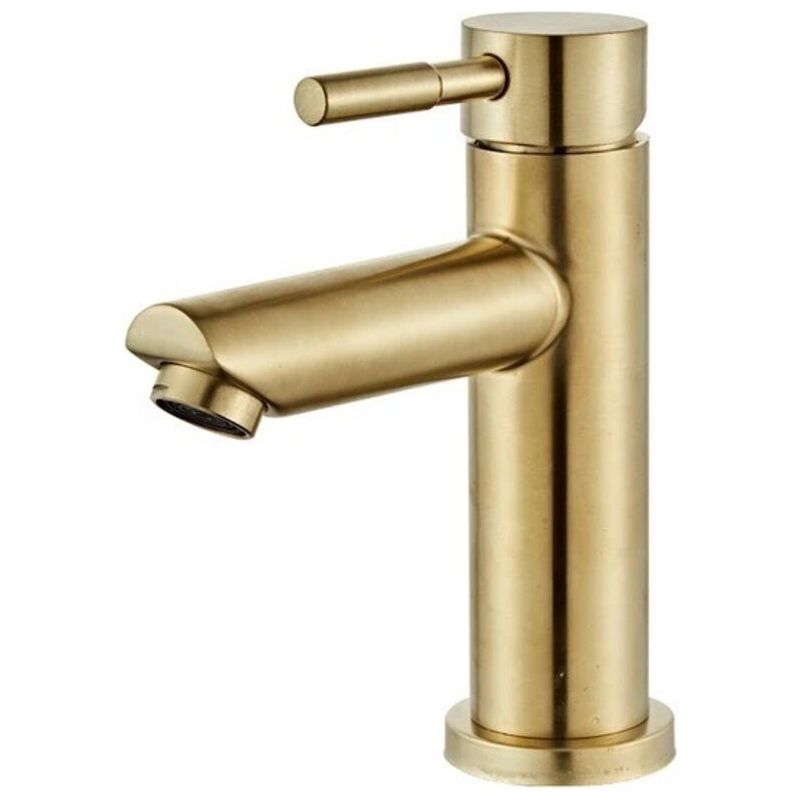 Waschtischarmatur, Elegantes Und Modernes Design, Armatur Aus Gebürstetem Messing Mit Goldfinish, Warm-/kaltwasseranschluss, Keramikventil