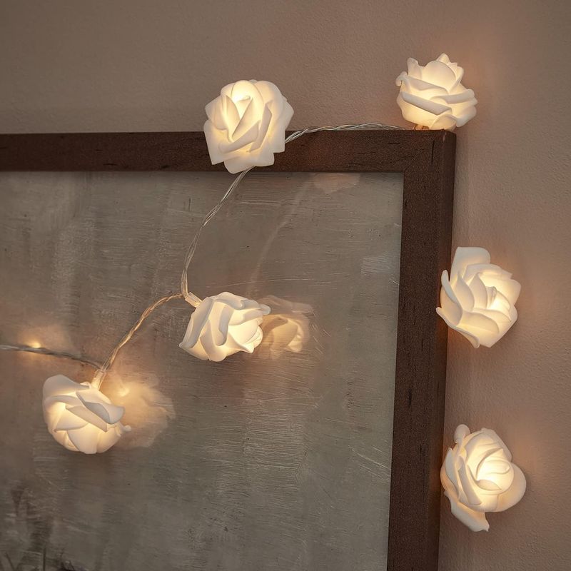 1,5 M Lange Weiße Lichterkette Mit Blumenmuster Und 10 Warmweißen Leds, Batteriebetrieben