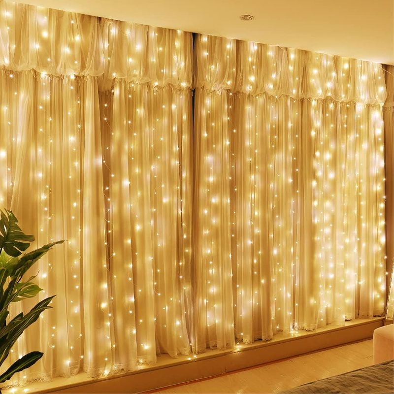 Lichterkette Mit 200 Warmweißen Leds, 3 M X 2 M, 8 Beleuchtungsmodi, Usb-fernbedienung, Timer Für Weihnachten, Hochzeiten, Geburtstage, Fenster Und Zuhause