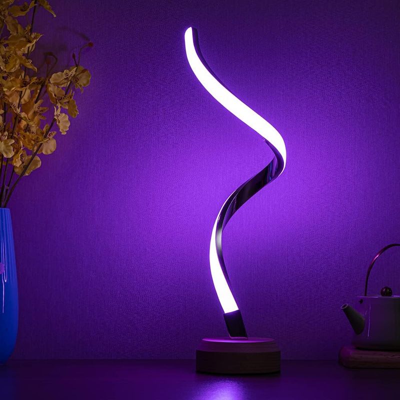 Romantische, Mehrfarbige, Dimmbare Rgb-nachttischlampe Aus Holz, 1 Stück, Moderne Led-tischlampe Mit Kabeldimmer, Nordische Spiral-bettlampe Aus Metall Für Wohn-/schlafzimmer, Usb 5v