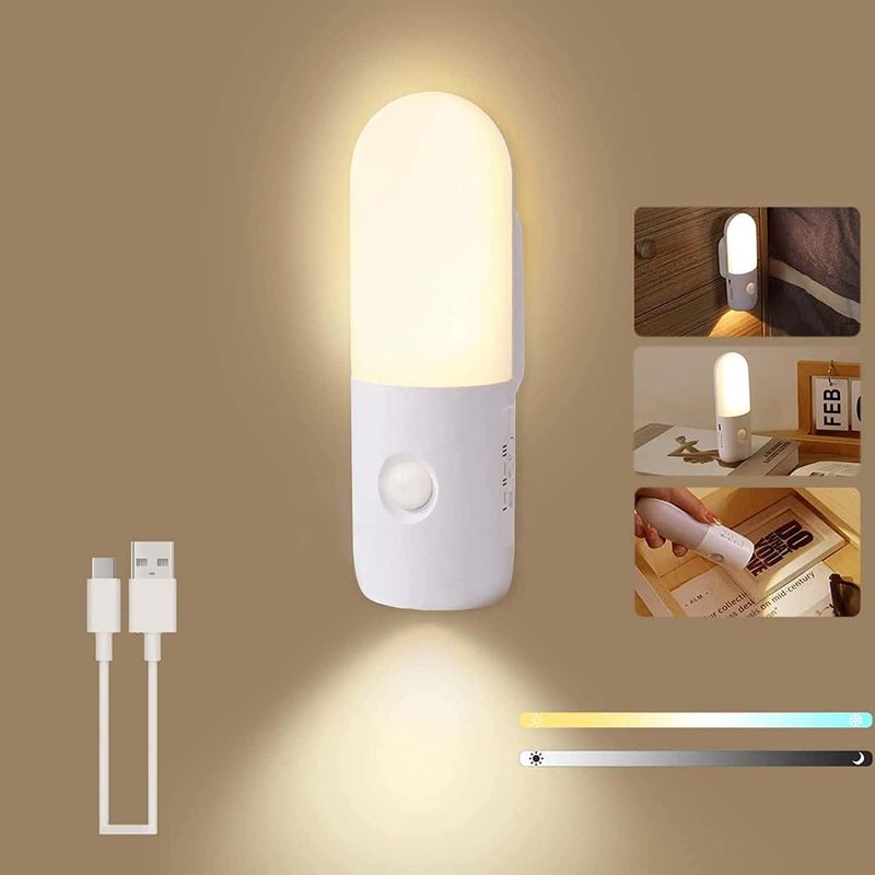 Wiederaufladbare Kabellose Wandleuchte Mit Bewegungssensor, Dimmbare Innenwandleuchte, Batteriebetriebene Led-wandleuchte Mit Usb-schalter, Nachtlicht, Batteriebetriebene Wandbeleuchtung Für Schlafzim