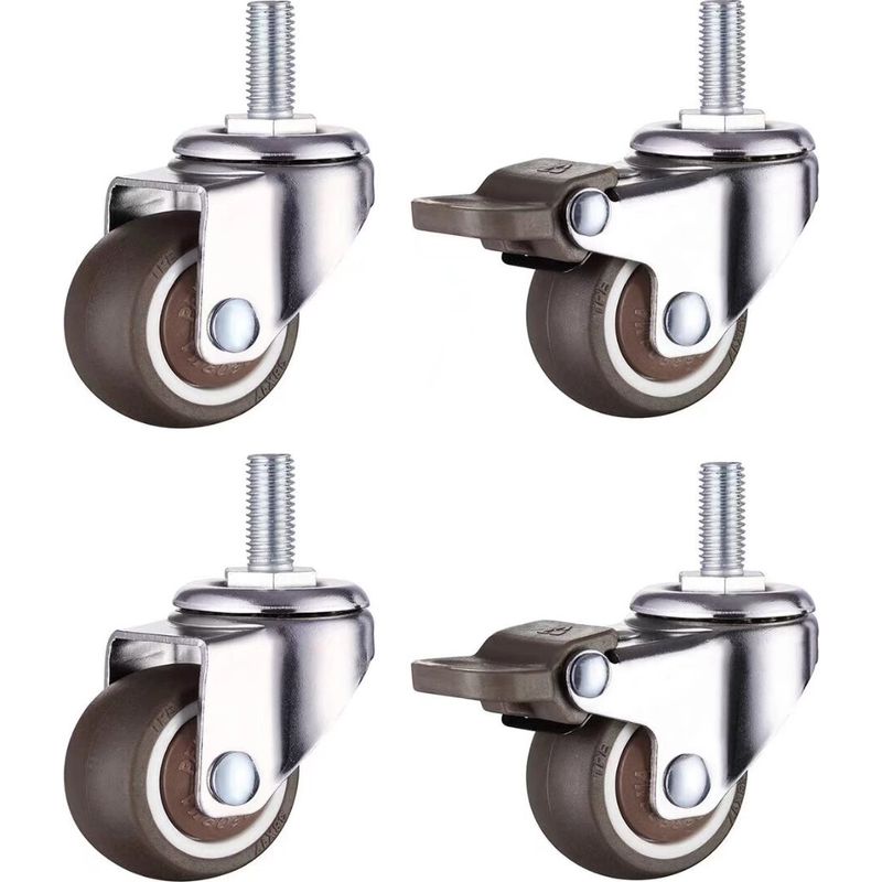 Set Mit 4 Kleinen Möbelrollen - 32 Mm - Weicher Tpe-gummi (2 Stück Mit Bremse) (32 Mm)