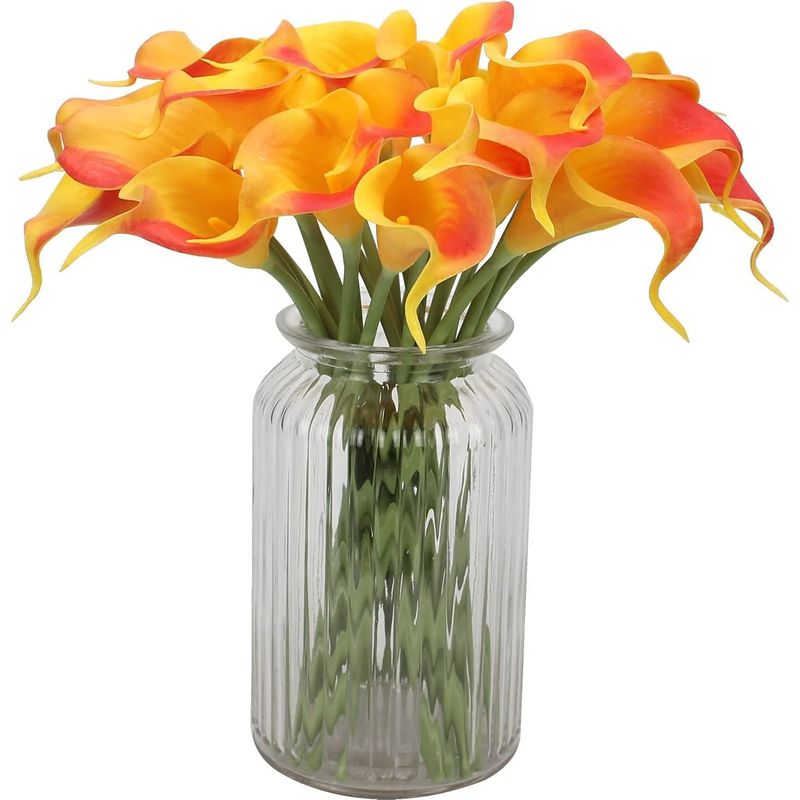 Set Mit 9 Realistisch Aussehenden Künstlichen Calla-lilien Für Hochzeiten, Büros, Wohnungen, Küchen, Partydekorationen Und Veranstaltungen (roter Sonnenuntergang)