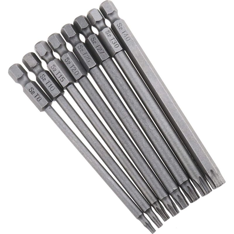 Set Mit 8 Extra Langen T8-t40 Sechskant-schraubendreherbits Aus Robustem S2-stahl Mit Torx-sicherheitsmagnetkopf (100 Mm)