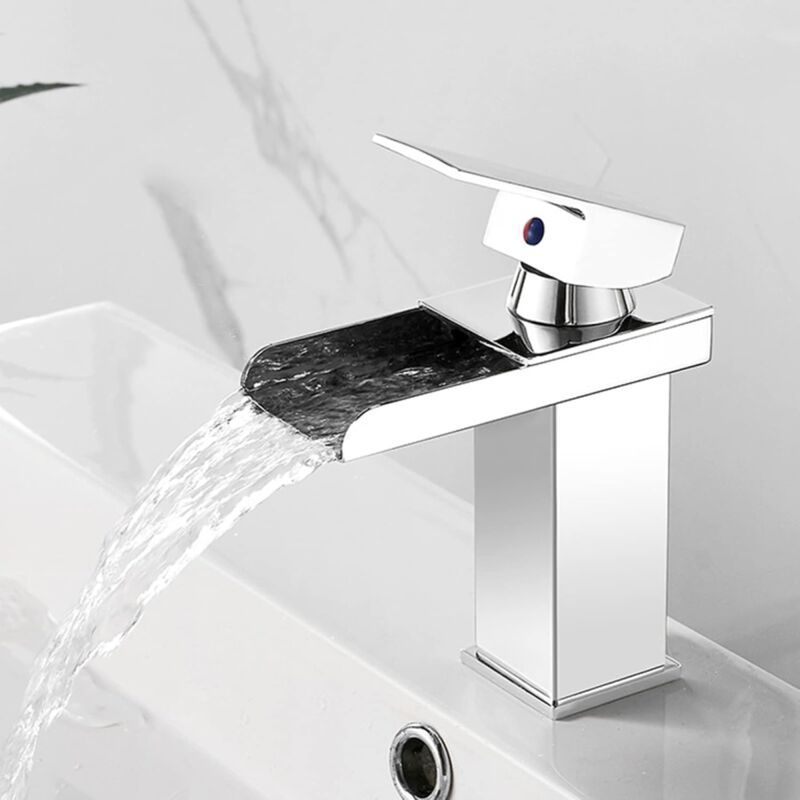 Wasserfall-waschtischarmatur, Edelstahl-waschtischarmatur Mit Wasserfallauslauf, Einlocharmatur, Chrom, Kurz
