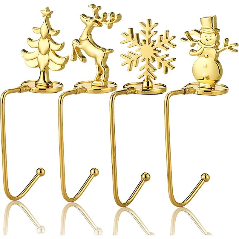 Weihnachtsstrumpfhalter (4er-set) – Weihnachtsstrumpfhaken Zur Befestigung Am Kamin – Motive: Weihnachtsmann, Schneemann Und Weihnachtsbaum