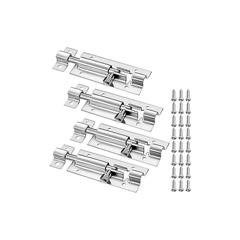 4-teiliges Türschloss-set, Formstabiler Schieberiegel, Edelstahl Mit Professionellen Schrauben. Inklusive 24 Schrauben Für Alle Arten Von Innentüren (7,6 Cm). Groo