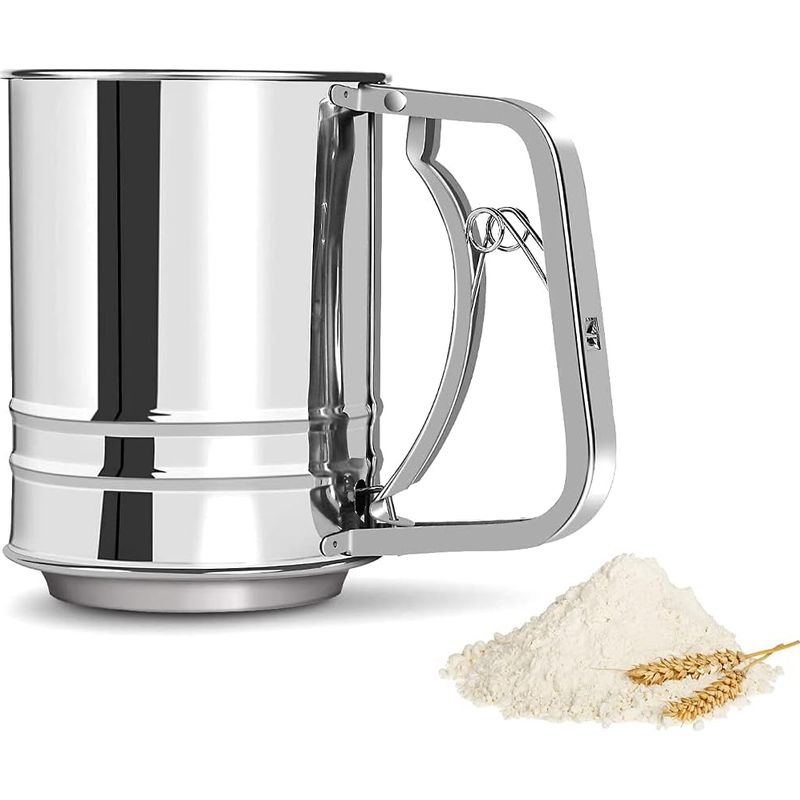 Mehlsieb Aus Edelstahl, Dreilagiges Manuelles Mehlsieb, Mehlsieb Mit Großem Fassungsvermögen Für Kakaopulver Und Puderzucker (silber)