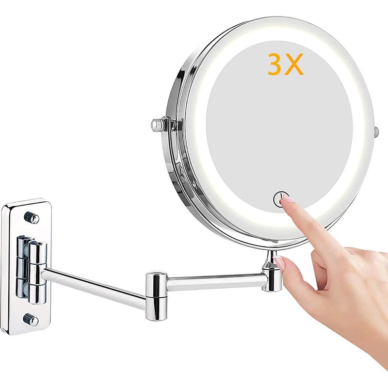 – 10-fach Led-beleuchteter Vergrößerungsspiegel – 360° Drehbare Wandhalterung – Verchromtes Metall – Betrieb Mit 4 Aaa-batterien – Fürs Badezimmer