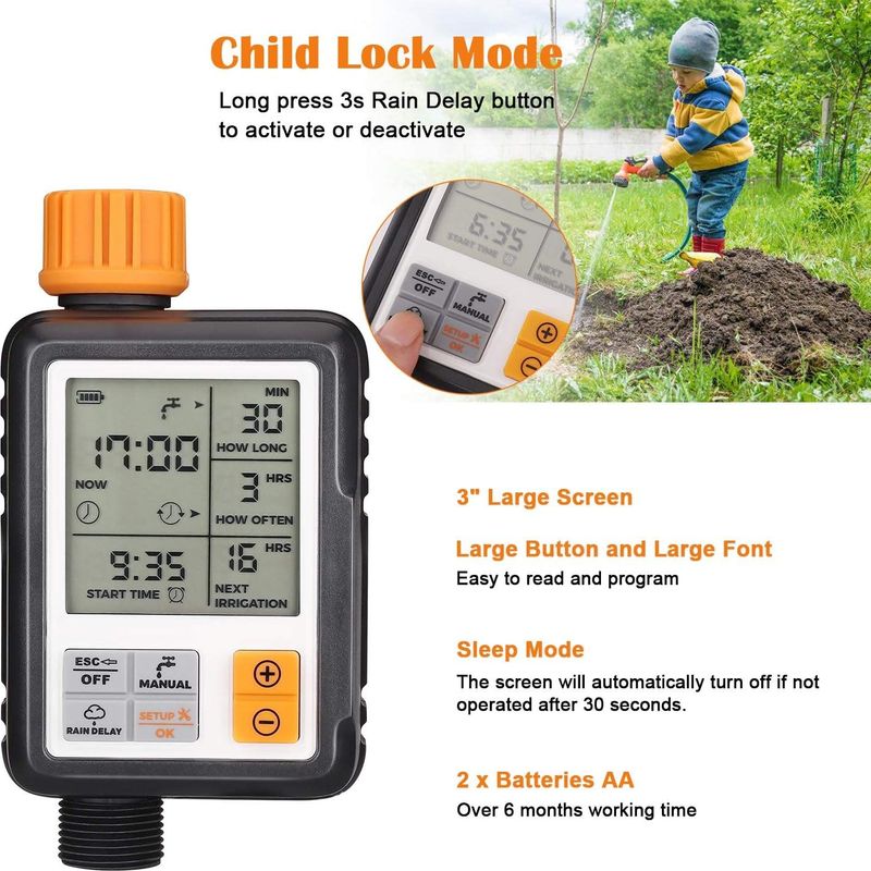 – Wasserdichter, Automatischer Bewässerungstimer – 3-zoll-lcd-bildschirm – Mehrere Modi – Wasserdruck Bis Zu 10 Kg – Für Garten, Landwirtschaft Und Rasen