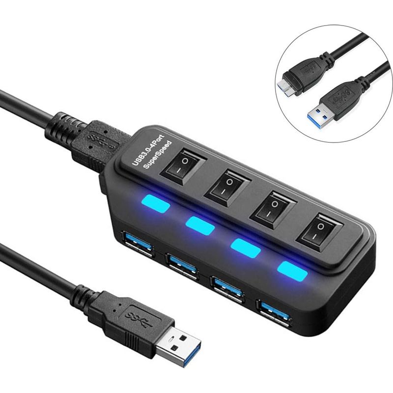 Hub 3.0, Aromujoy 4-port Superspeed Daten-hub Und 1 Intelligenter Ladeanschluss, Mit Separatem Ein-/ausschalter Und Led-anzeige, 1 M Kabel Für Windows, Linux, Mac Usw. Groo