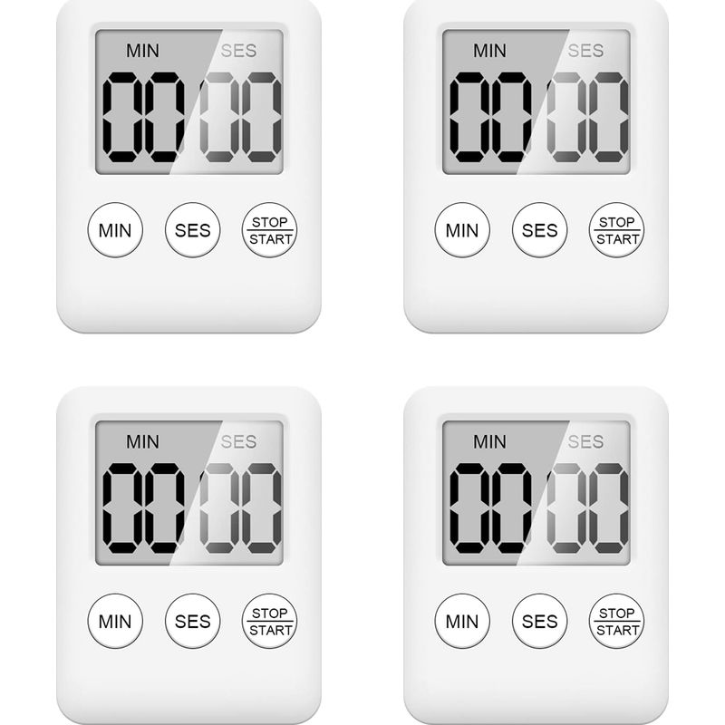 Set Mit 4 Küchentimern - Digitaler Timer Mit Magnet - Countdown-timer Zum Kochen, Fitness, Lernen (weiß)