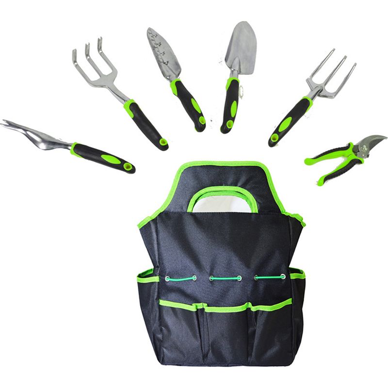 6-teiliges Gartenwerkzeug-set Aus Edelstahl, Bestehend Aus Gabel, Hacke, Gartenschere, Kralle, Erdschaufel, Gartenspaten Und Aufbewahrungstasche