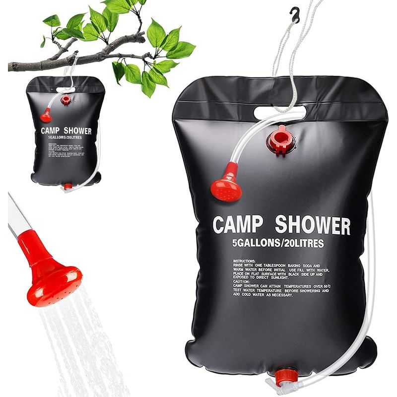 Solar-duschtasche Für Camping, 20 L Tragbare, Faltbare Outdoor-dusche, Solarbetriebene Warmwasser-reisedusche Mit Abnehmbarem Schlauch Und Umschaltbarem Duschkopf Zum Wandern Und Klettern