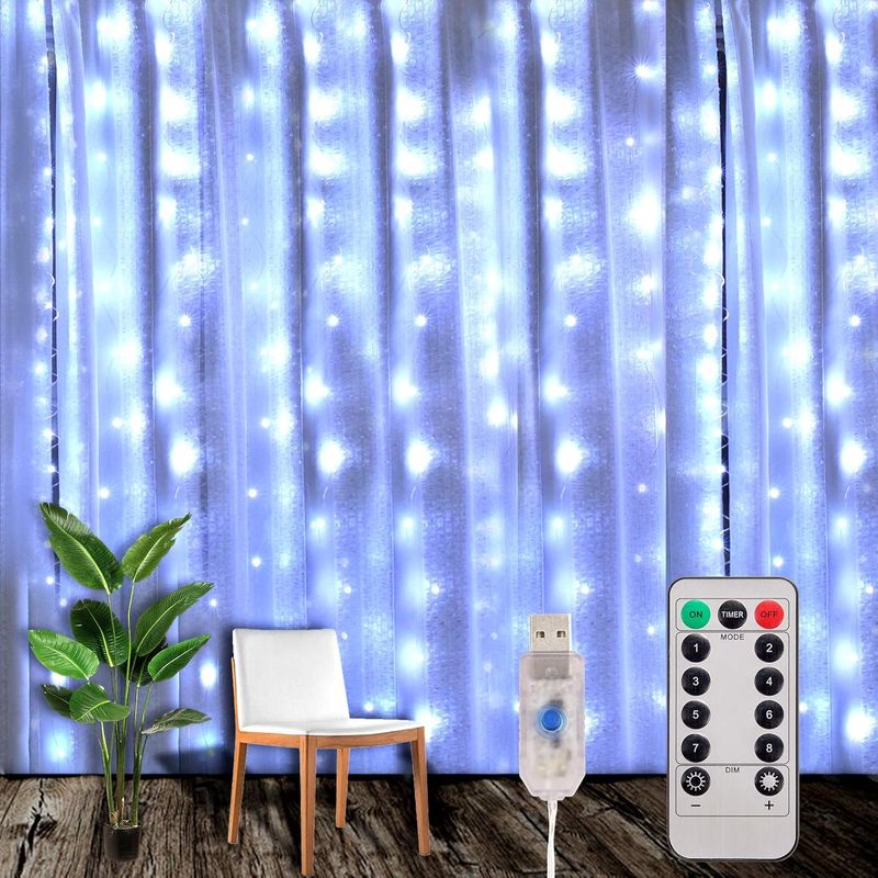 3x3m Led-lichterkette Mit 8 Modi, 300 Leds, Ip44 Wasserdicht, Dekoration Für Weihnachten, Partys Und Innenbeleuchtung (kaltweiß)