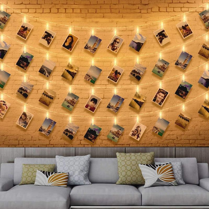 40 Led-lichterkette Mit Fotofunktion, 6 M Lange Led-lichterkette Mit Fotohalterung Für Die Wand, Fotohalterung Zum Anklemmen Für Partys, Dekorationen Und Hochzeiten