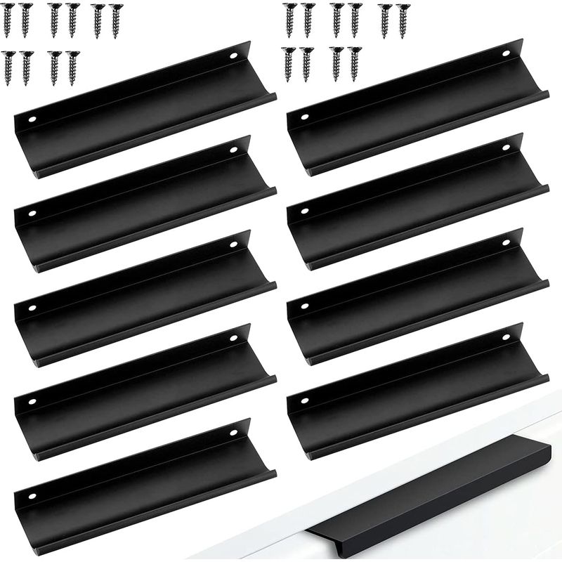 10 Stück Möbelgriffe, Schrankgriffe, Verdeckte Schraubenabstände, Griffe Aus Aluminium, Küchengriffe, Schwarz, Verdeckter Griff Mit Fingermulde (10,96 Mm)