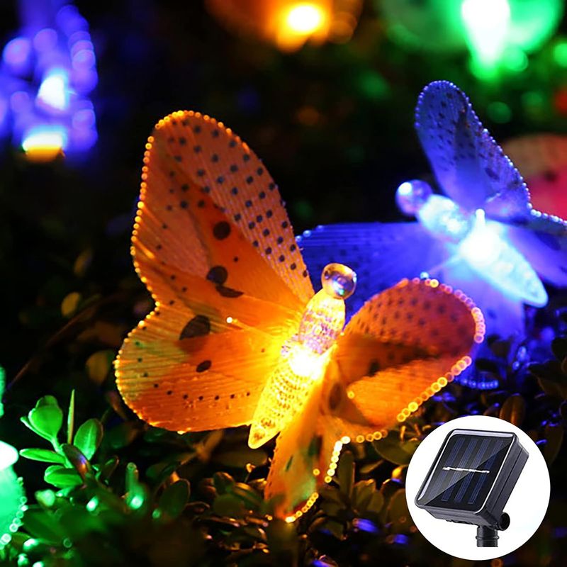 Solarbetriebene Lichterkette Für Den Außenbereich, 12 Led-schmetterlingslichter Mit Solarpanel, 2 Modi, Wetterfest (ip65), Solar-lichterkette Für Dekorative Beleuchtung