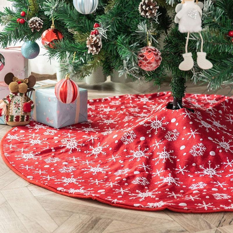 122 Cm Roter Weihnachtsbaumrock Mit Weißem Schneeflockenmuster, Weihnachtsbaummatte, Baumfußabdeckung – 48 Zoll