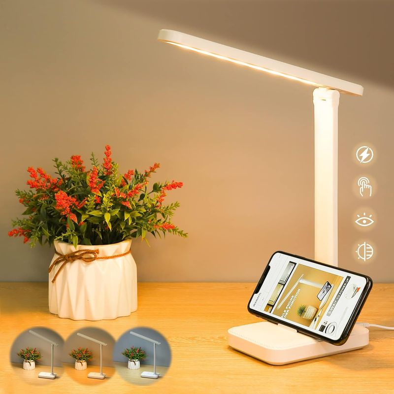 Led-schreibtischlampe Mit Touch-steuerung Zum Lesen, Flimmerfrei, 3 Augenschonende Farbmodi, Mit Usb-anschluss/faltbar/wiederaufladbar (4000 Ma)
