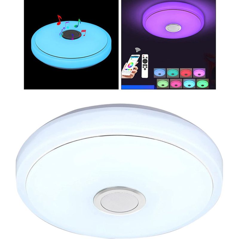 Dimmbare 38-w-led-deckenleuchte Mit Fernbedienung Und Bluetooth-lautsprecher – Rgb-farbwechsel – Deckenleuchte Für Küche, Schlafzimmer, Badezimmer, Wohnzimmer – Ø 33 Cm