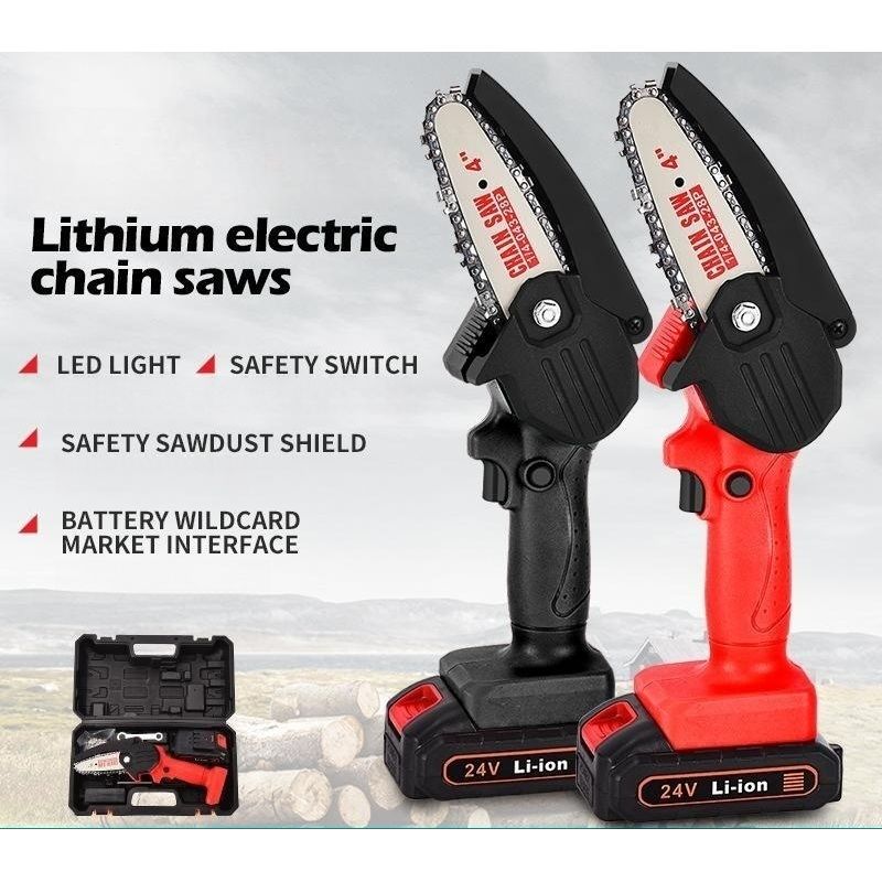 Mini-kettensägen-set (10 Cm) – Tragbare Und Kabellose Elektrokettensäge Zum Beschneiden Von Ästen Und Für Gartenarbeiten – Rot